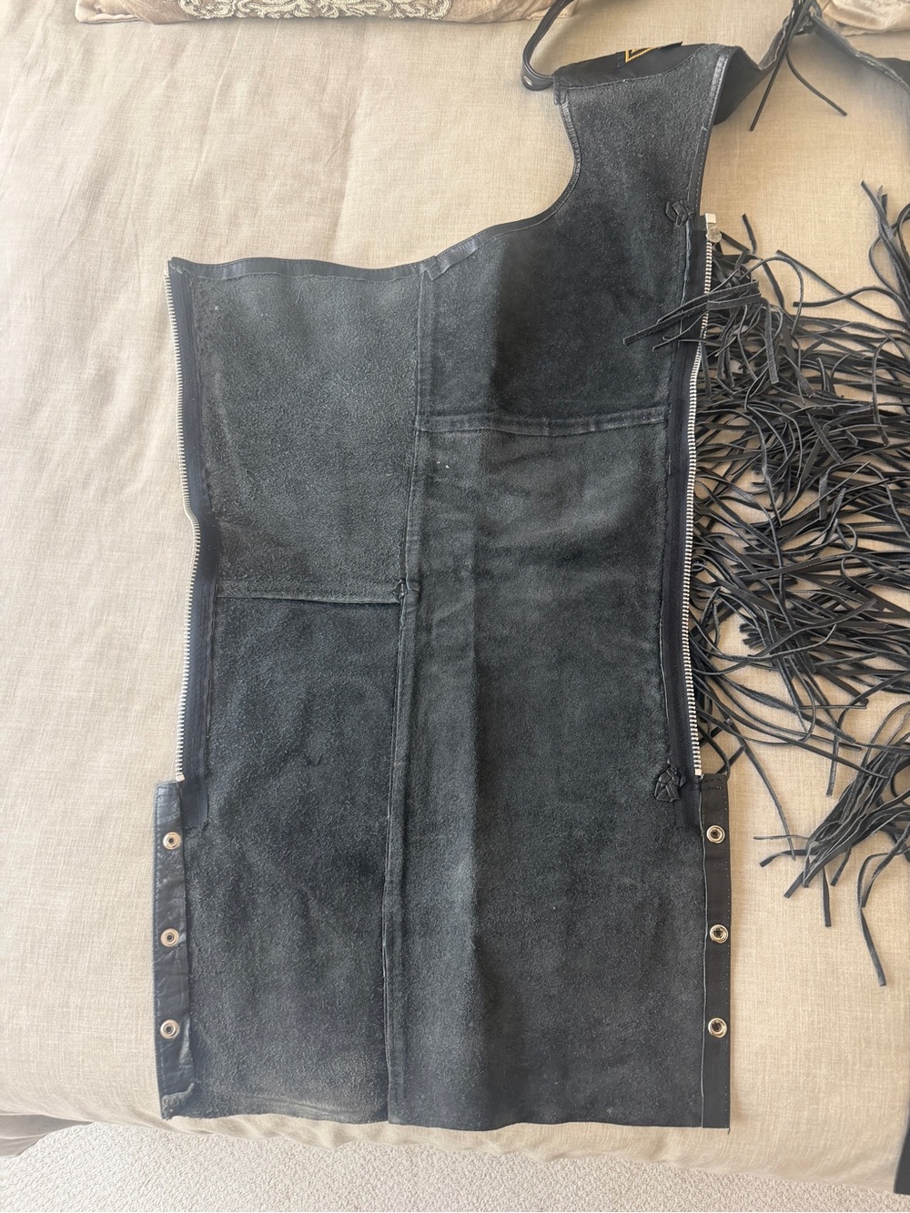 Black Leather Fringe Women's Motorcycle Chaps - Picture 3 of 7